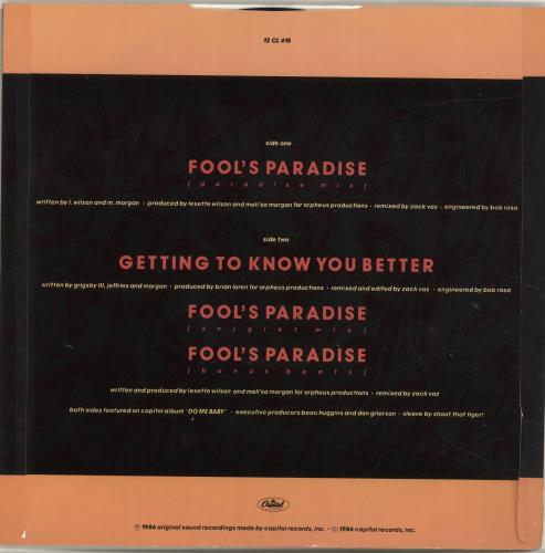 ● Meli'sa Morgan - Fools Paradise / DJ仕様 Meli'sa Morgan - Fool's Paradise (Paradise Mix) (1987) (Maxi 45T